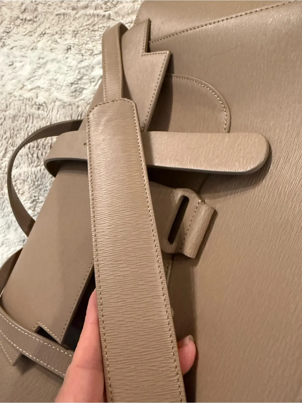 Senreve Maestra Mimosa Latte Gold Taupe Structured Leather Work School Bag